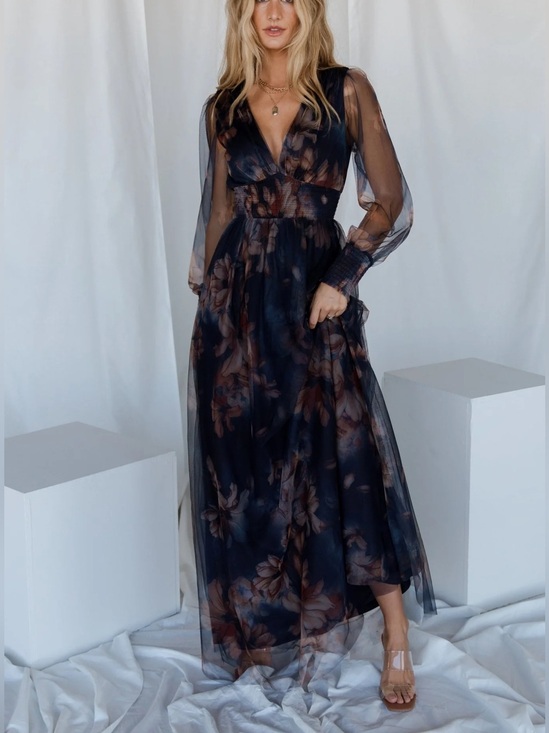 Baltic Born Dresses & Skirts - Baltic Born Layla Tulle Maxi Dress Dark Blue Floral